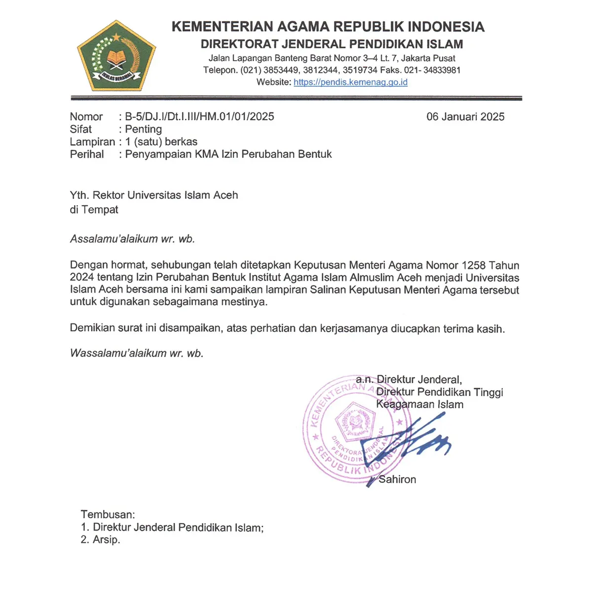 SK Perubahan Bentuk ke UIA