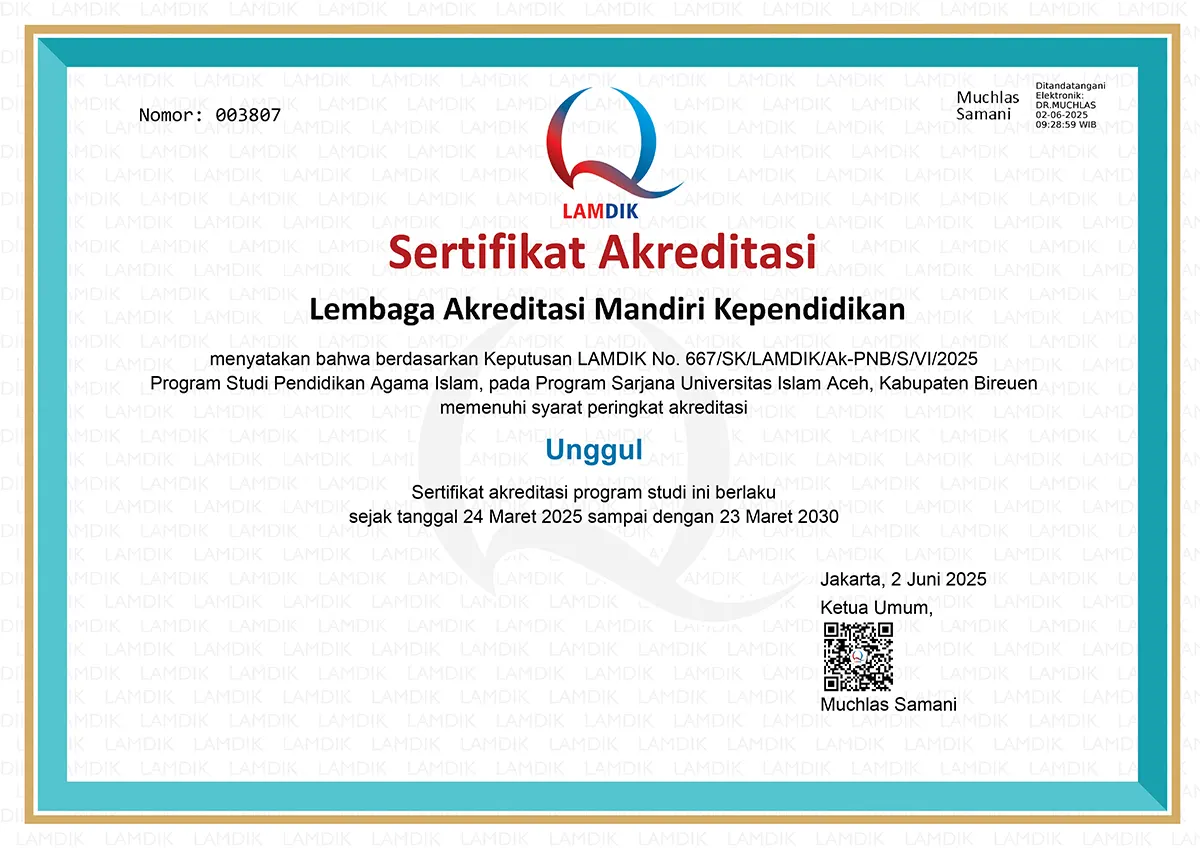 Sertifikat AKR SERT PB UI Aceh S1 PAI UNGGUL